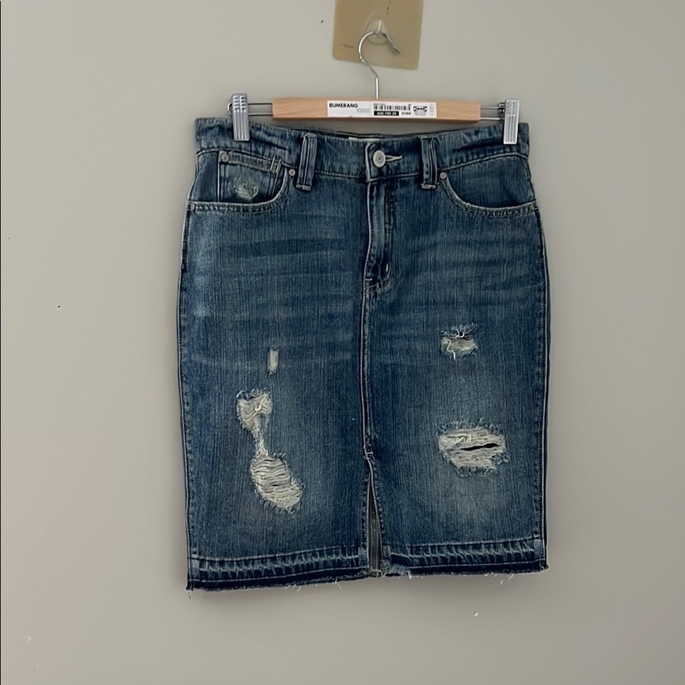 Bootlegger Distressed Denim Pencil Skirt Women’s W28 Blue Jean Skirt